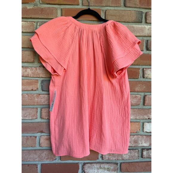 NWT, Time and Tru, Size Med, Maternity, Coral Flutter Sleeve Top, Cotton Gauze - Picture 2 of 5
